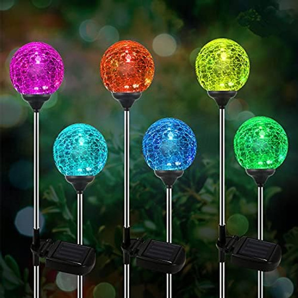 Crystal Cracked Glass Led Garden Globe Light - 6 Pack Color-Changing Solar Stake Ball Light Auto On/Off Perfect For Landscape Patio Yard Halloween Decorations