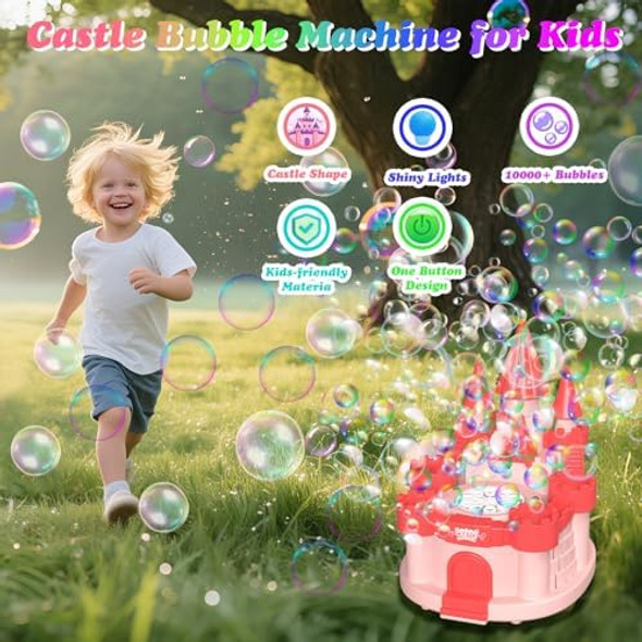 Castle Bubble Machine Automatic Bubble Maker Toys For Kids 10000+ Bubbles Per Minute With 2 Lights/10 Holes/Solution Light Up Bubble Machine For Outdoor Party Wedding Pink Castle Bubble Machine Automatic Bubble Maker Toys For Kids 10000+ Bubbles Per Minute With 2 Lights/10 Holes/Solution Light Up Bubble Machine For Outdoor Party Wedding Pink