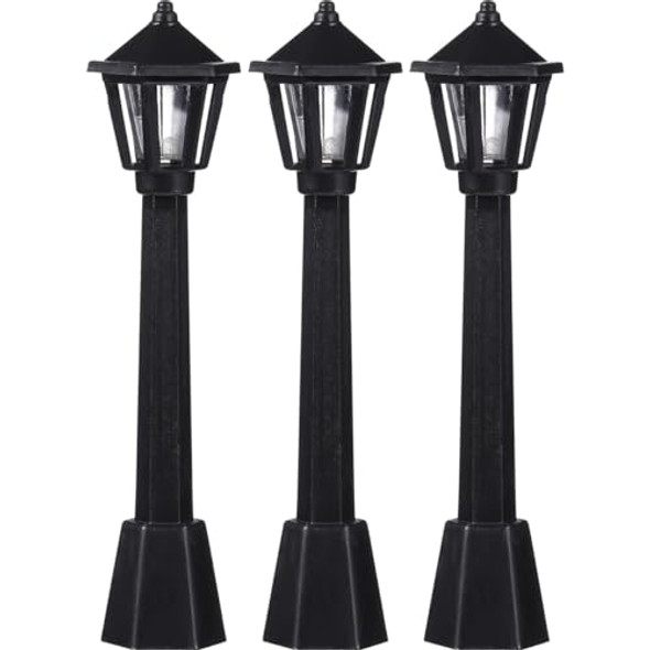 Partykindom Mini Street Light Model: 3Pcs Miniature Lamp Post Black Outdoor Pathway Lantern Post For Dollhouse Village Decoration Micro Landscape Fairy Garden Lighting Accessories