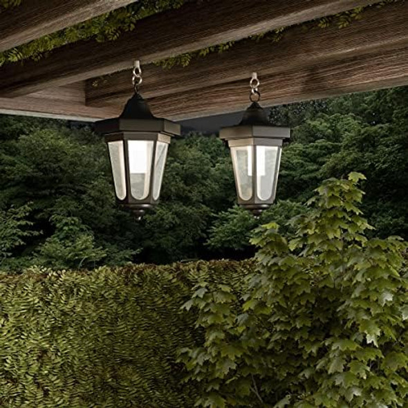 Set Of 2 Solar Lanterns - Waterproof Hanging Coach Led Lights With Shepherd Hooks For Mounting - Garden Decor For Outside By Pure Garden (Black)