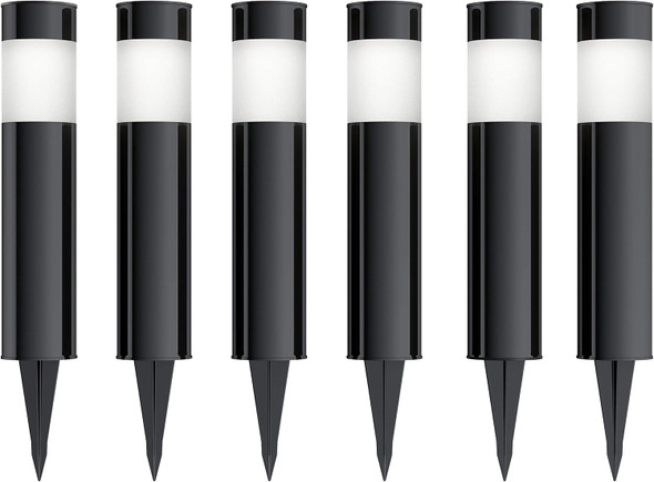 Pure Garden Solar Path Bollard Lights Set Of 6-15” Stainless Steel Outdoor Stake Lighting For Garden Landscape Yard Driveway Walkway (Black) (White Lights)