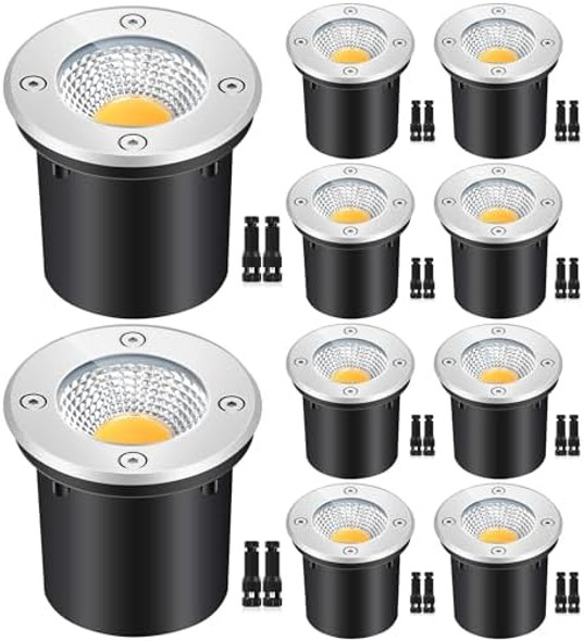 10W Well Lights - Ac/Dc 12-24V Led In-Ground Low Voltage Landscape Lights Ip67 Waterproof Warm White For Yard Garden Patio (10 Pack)