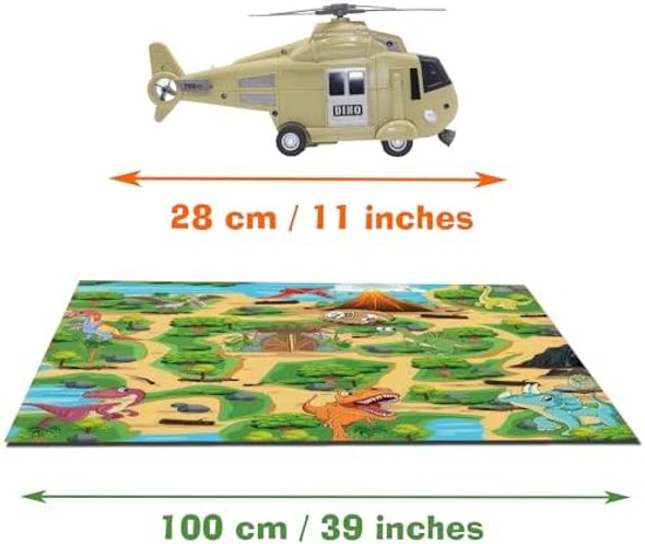 1/16 Dinosaur Rescue Series Helicopter With Pterosaur And Dinosaur Playing Mat Outdoor Sandbox Plane Toys With Sounds And Lights Birthday Toddler Boy Kids