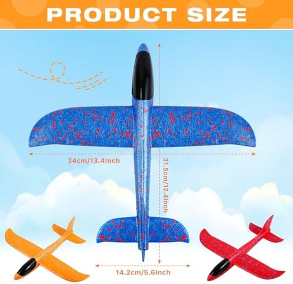 3 Pack Airplane Toys 13.4 In Foam Airplanes For Kids 2 Flight Mode Glider Airplane Throwing Foam Plane With Rubber String Launch For Outdoor Sports Game Birthday s For 3-9 Years Olds