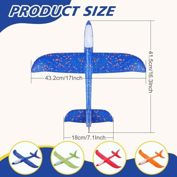 4Pack Led Light Foam Airplane 17In Large Throwing Foam Plane 2 Flight Mode Glider Flying Toy For 3 4 5 6 7 8 9 Year Olds Throwing Airplanes With Rubber String Launch For Outdoor Sport Toy