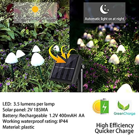 Solar Mushroom Fairy String Lights 20Led Outdoor Waterproof 16Feet 8Modes Solar Powered In Ground Lights Decoration For Garden Patio Yard Landscape Lawn Path Wedding Party Christmas(Warm)