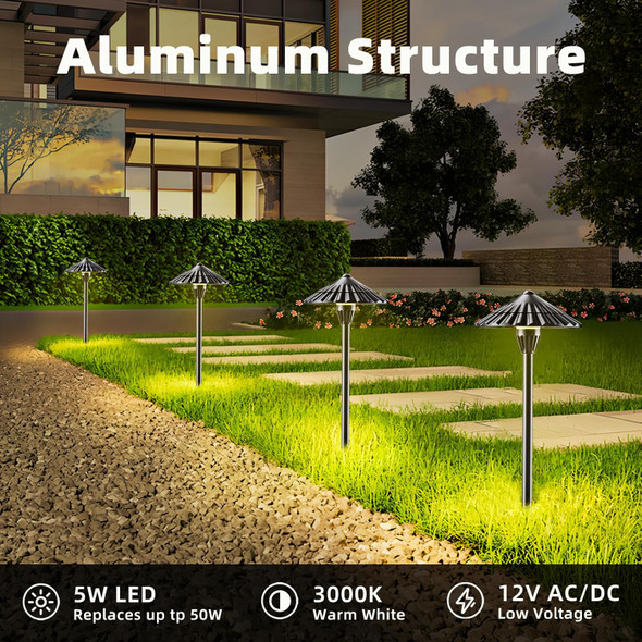Low Voltage Landscape Lighting 12V Ac/Dc 5W 500Lm 3000K Cast-Aluminum Outdoor Landscape Path Lights Ip65 Waterproof Led Pathway Light Wired For Walkway Garden Yard Etl Listed Cord 4 Pack