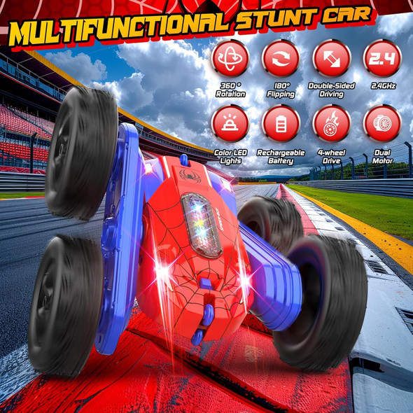 Remote Control Car Double-Sided 360 ° Flipping Rotating Rc Car Rc Stunt Car With Colorful Led Lights 4Wd Rc Toy Car For Boys Age 8-12 And Boys Girls Birthday Present