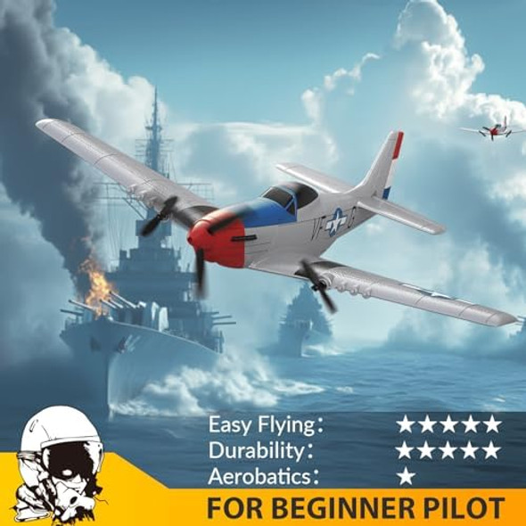 Volantexrc Rc Plane For Beginners 3-Ch P-51D Mustang Remote Control Airplane For Adults And Kids 6-Axis Gyro Easy To Fly Suitable For Outdoor Activity