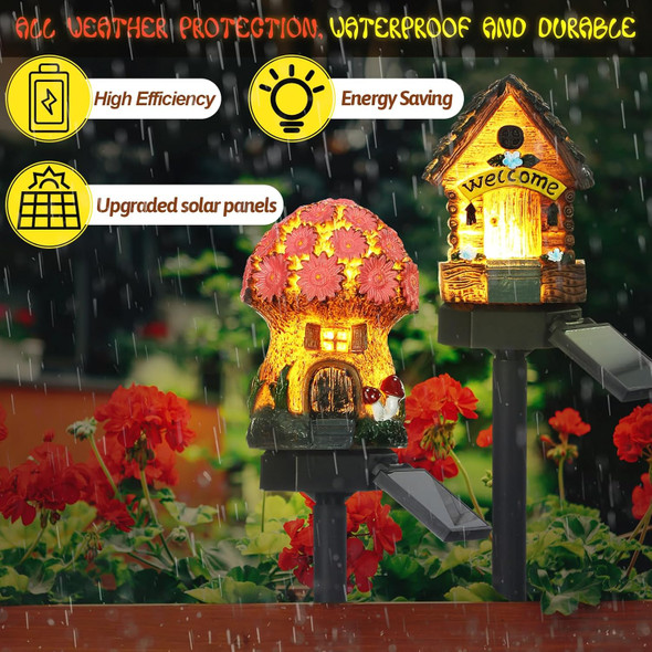 2 Pack Mushroom Fairy House Solar Light Halloween Outdoor Garden Home Statue Led Light Fairy Lights For Outside Christmas Garden Lawn Walkway Patio Yard Backyard Plant Decoration