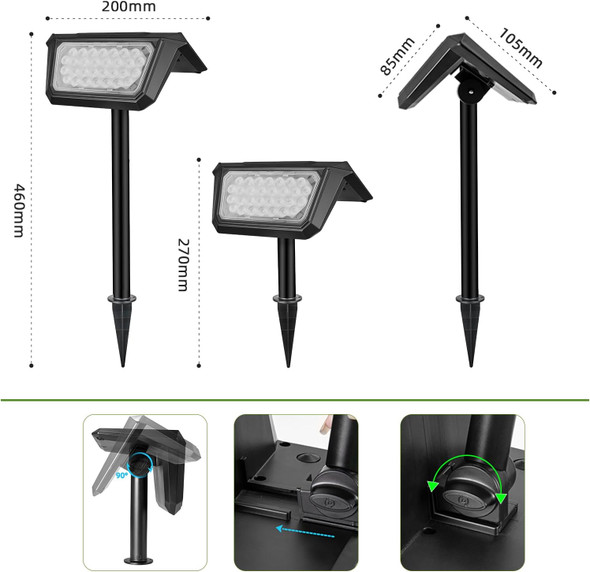 Solar Spotlights Outdoor [2200Mah 30 Leds] Solar Garden Lights Outdoor Waterproof [800Lm] Solar Powered Spot Lights For Walkway Garden Garage (White 2Packs)
