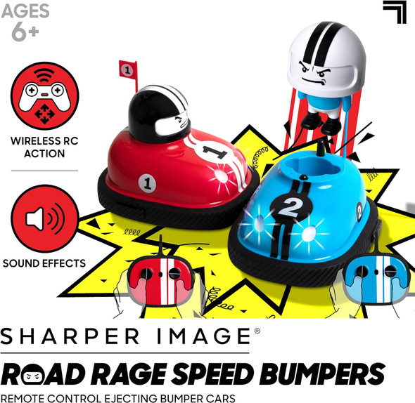 Sharper Image Road Rage Rc Speed Bumper Cars Mini Remote Controlled Ejector Vehicles 2 Player Head To Head Battle Crash Into Opponents 2.4 Ghz Red And Blue Ages 6 And Up