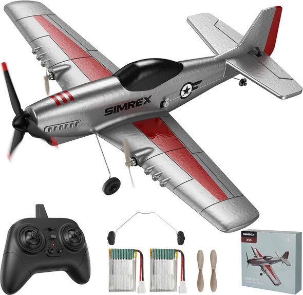 Rc Plane For Kids - 2.4Ghz 3-Channel Remote Control Airplane Toy With 6-Axis Gyro 2 Speeds 2 Batteries P51 Rc Airplane Foam Glider - For Boys & Girls