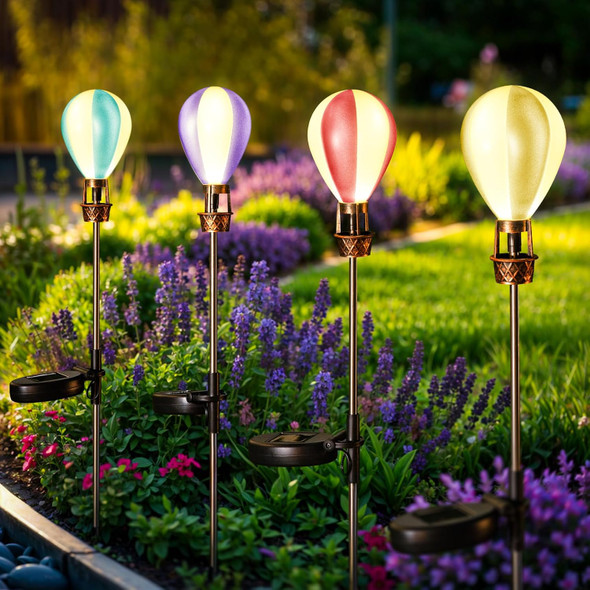 Solar Pathway Lights Outdoor - Hot Air Balloon Solar Lights Outdoor Waterproof For Outside Patio Pathway Garden Yard Path Walkway Fence Lawn Decor4 Pack