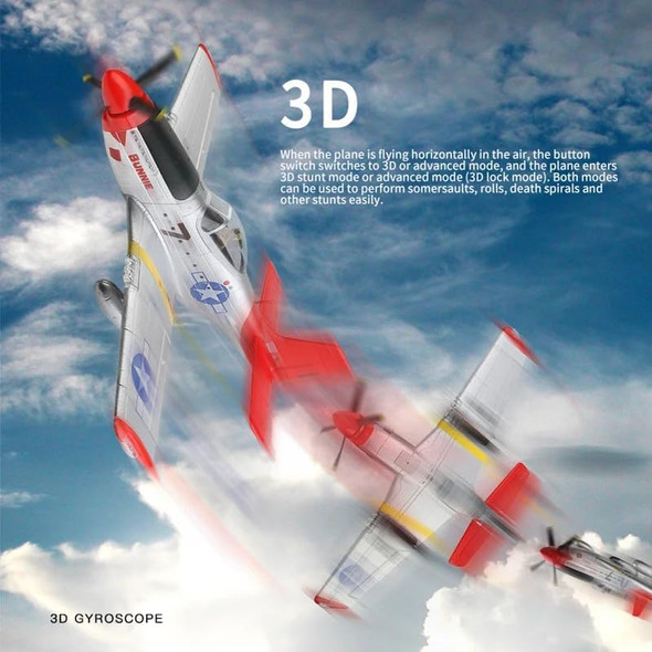 Large 560Mm P51 P51D Mustang Remote Control Combat Aircraft 4Ch Xk A280 3D/6G Aerobatic Led Brushless Rc Aircraft Full-Function For Professional Players (2 Batteries)