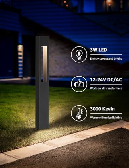 Sunvie 3W Low Voltage Pathway Lights 3000K Led Landscape Lighting Wired 12V Waterproof Landscape Path Lights Low Voltage Landscape Lights For Yard Walkway Garden Backyard Etl Listed Cord 2 Pack