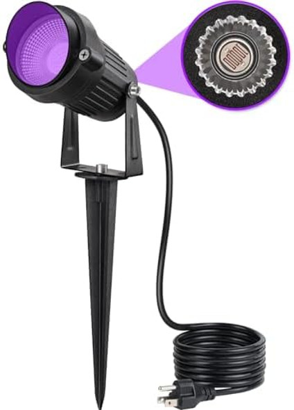 Sunvie 1 Pack Halloween Spotlights Outdoor Black Light With Photocell Sensor 10W Blacklight Spotlight Waterproof Led Black Light Halloween Spot Lights 120V Purple Spotlight For Glow Party Fluorescent
