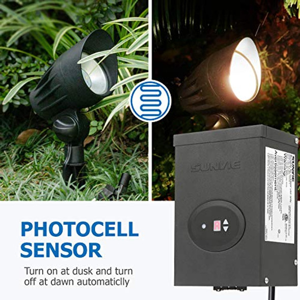 Sunvie 300W Low Voltage Transformer For Landscape Lighting With Timer And Photocell Sensor Waterproof Power Supply For Landscape Lights Path Lights Outdoor Spotlight 120V Ac To 12V /14V Ac(Etl Listed) Sunvie 300W Low Voltage Transformer For Landscape Lighting With Timer And Photocell Sensor Waterproof Power Supply For Landscape Lights Path Lights Outdoor Spotlight 120V Ac To 12V /14V Ac(Etl Listed)