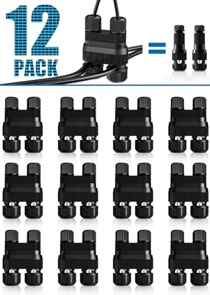 Sunvie Fastlock2 Low Voltage Landscape Lighting Wire Connector Landscape Light Connectors Waterproof 12-18 Gauge Landscape Wire Connector For Outdoor Landscape Lighting Path Lights 12 Pack