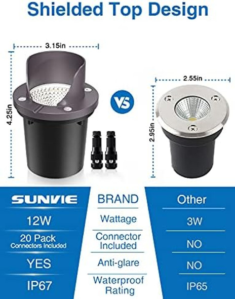 Sunvie 12W Low Voltage Landscape Lighting Waterproof Outdoor In-Ground Lights Shielded Led Well Lights 12V-24V Warm White Landscape Lighting For Pathway Garden Fence Deck 8 Pack With Wire Connectors Sunvie 12W Low Voltage Landscape Lighting Waterproof Outdoor In-Ground Lights Shielded Led Well Lights 12V-24V Warm White Landscape Lighting For Pathway Garden Fence Deck 8 Pack With Wire Connectors