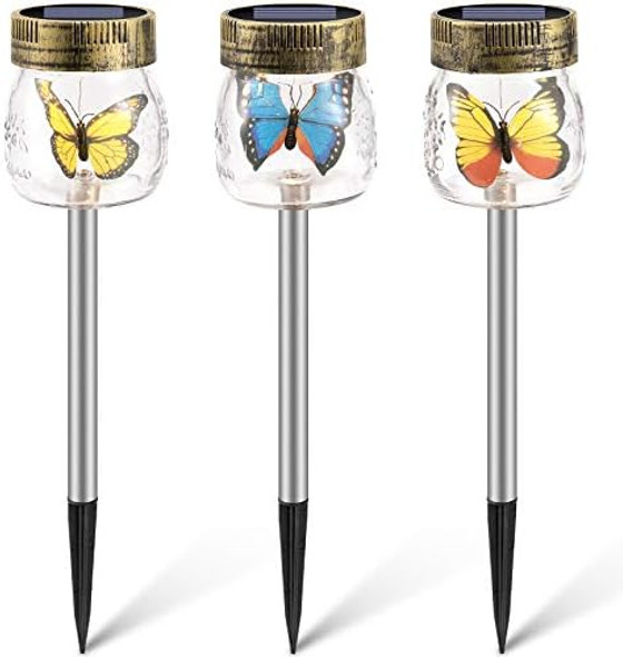 Sunwind Solar Garden Lights Outdoor Decorative - 3 Pack Decorative Butterfly Glass Jar Lights For Pathway Lawn Yard Sunwind Solar Garden Lights Outdoor Decorative - 3 Pack Decorative Butterfly Glass Jar Lights For Pathway Lawn Yard