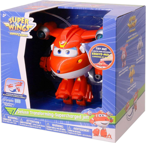 Super Wings - 6'' Deluxe Transforming Supercharged Paul Airplane Toys Action Figure Plane To Robot Toy Plane Vehicle For Preschool Kids 3 4 5 Year Old Boys Girls Light And Sound Effects