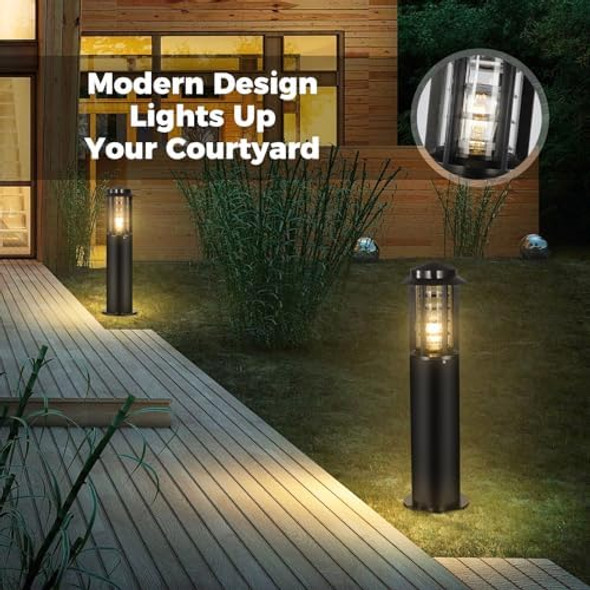 Landscape Path Light E26 Round Bollard Path Lights Modern Outdoor Driveway Lighting Lawn Floor Lamp Outside Housing Waterproof Pathway Lights Black Wired Post Path Lamps For Walkway Yard Garden