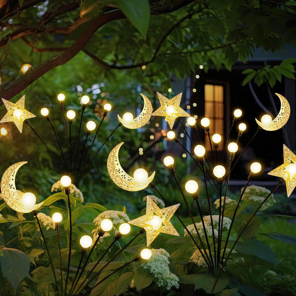 Solar Firefly Lights Outdoor Moon Star Sun Projection Stake Lights - Waterproof Solar Powered Garden Lights For Pathway Yard Patio Decor Warm White Solar Firefly Lights Outdoor Moon Star Sun Projection Stake Lights - Waterproof Solar Powered Garden Lights For Pathway Yard Patio Decor Warm White