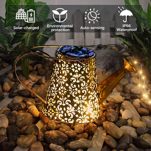 Solar Watering Can Garden Lights - Solar Lights Outdoor Garden Ornaments Waterproof Large Yard Statues Retro Copper Decorations For Home Patio With 35" Shepherd Hook