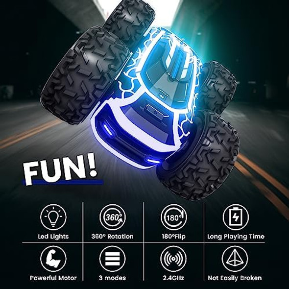 Tecnock Remote Control Car For Boys 4-7 2.4Ghz Rc Stunt Car For Kids 360°Rotating Double Sided Rc Car With Lights Car Toy For Boys And Girls