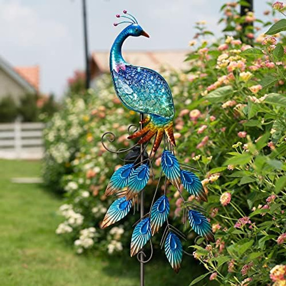 Teresa'S Collections Garden Decor Blue Peacock With Solar Outdoor Lights 40" Glass Yard Art For Outside Decorative Metal Stake Outdoor Decor For Lawn Decorations Patio s For Mom Teresa'S Collections Garden Decor Blue Peacock With Solar Outdoor Lights 40" Glass Yard Art For Outside Decorative Metal Stake Outdoor Decor For Lawn Decorations Patio s For Mom