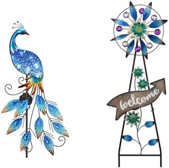 Teresa'S Collections Garden Decor Blue Purple PeacockWind Spinner For Garden Art With Solar Lights Decorative Metal Stake Outdoor Decor For Lawn Decorations Patio s For Mothers Day Teresa'S Collections Garden Decor Blue Purple PeacockWind Spinner For Garden Art With Solar Lights Decorative Metal Stake Outdoor Decor For Lawn Decorations Patio s For Mothers Day
