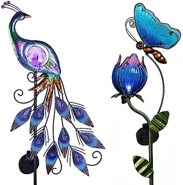 Teresa'S Collections Outdoor Peacock Solar Garden Lights Flower And Butterfly Metal Stake For Flowerbed Yard Lawn Patio Pathway Decorations Teresa'S Collections Outdoor Peacock Solar Garden Lights Flower And Butterfly Metal Stake For Flowerbed Yard Lawn Patio Pathway Decorations