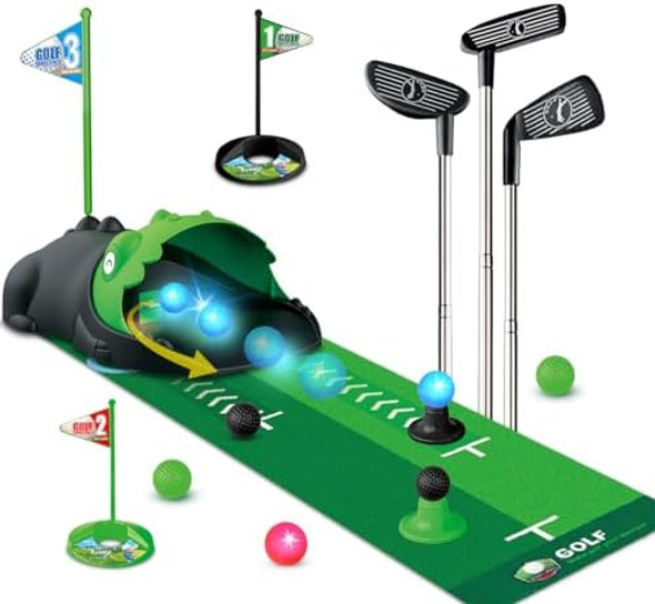 d Kids Toy Golf Set With Dinosaur Automatic Golf Returner Led Light Up Night Golf Balls 3 Clubs Putting Mat 3-8 Toddler Mini Golf Games Indoor Outdoor Sports Toys For Boys Girls d Kids Toy Golf Set With Dinosaur Automatic Golf Returner Led Light Up Night Golf Balls 3 Clubs Putting Mat 3-8 Toddler Mini Golf Games Indoor Outdoor Sports Toys For Boys Girls