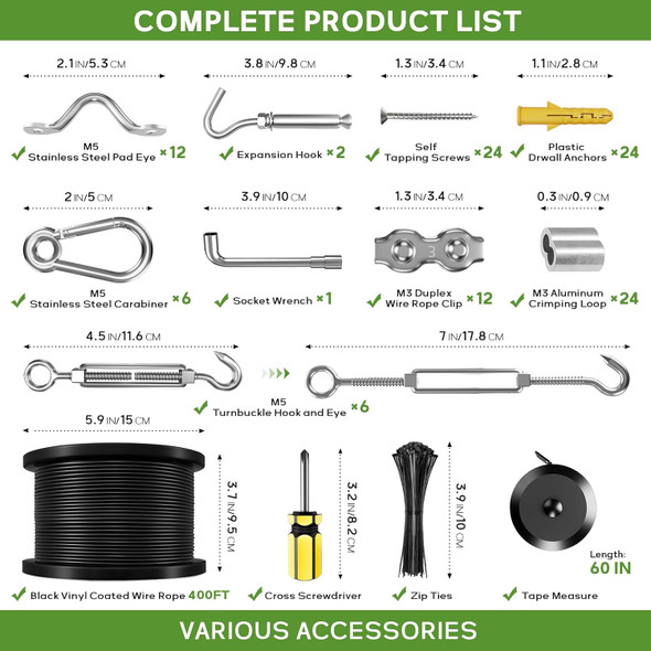 String Light Hanging Kit With 500Ft Vinyl Coated Stainless Steel 304 Wire Rope Suspension Kit Included Enough Accessories With Turnbuckles And Hooks For Patio Garden And Wedding Lighting String Light Hanging Kit With 500Ft Vinyl Coated Stainless Steel 304 Wire Rope Suspension Kit Included Enough Accessories With Turnbuckles And Hooks For Patio Garden And Wedding Lighting