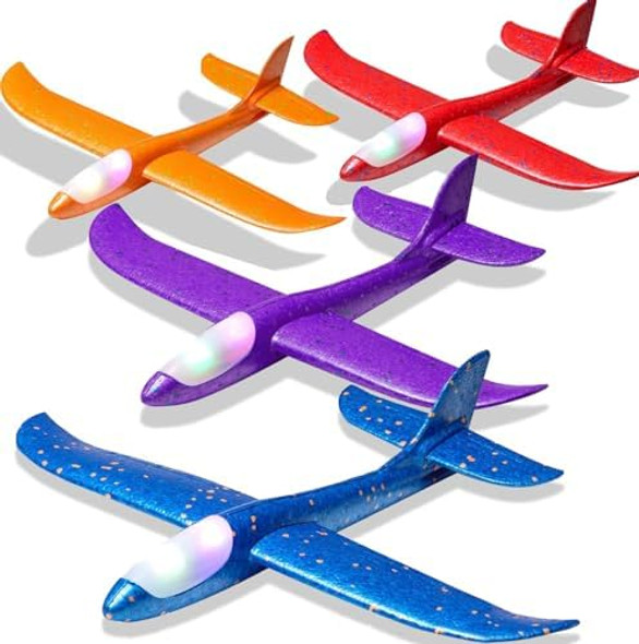4 Pack Led Light Airplane Toys 17.5" Large Throwing Foam Planes 2 Flight Mode Glider Plane Foam Airplane Flying Toys For Kids Birthday Outdoor Sport 4 Pack Led Light Airplane Toys 17.5" Large Throwing Foam Planes 2 Flight Mode Glider Plane Foam Airplane Flying Toys For Kids Birthday Outdoor Sport