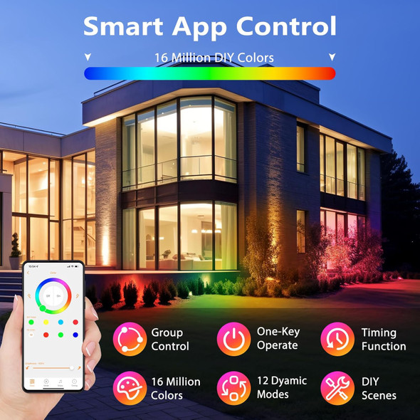 4 Pack Spot Lights Outdoor 15W Smart Rgb Landscape Lighting With App Control 12V Spotlight Outdoor Waterproof Warm White 2700K Landscape Spotlights Color Changing Uplight With Ground Stakes