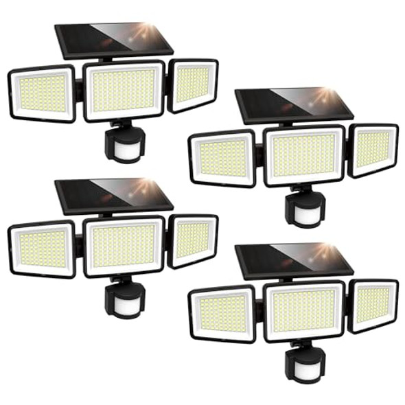 Ume Solar Outdoor Lights 302 Led 3000Lm Ip65 Waterproof Motion Sensor Outdoor Lights 3 Heads Solar Security Flood Lights 270 Wide Lighting Angle With 3 Modes For Garden Patio Yard - 2 Pack