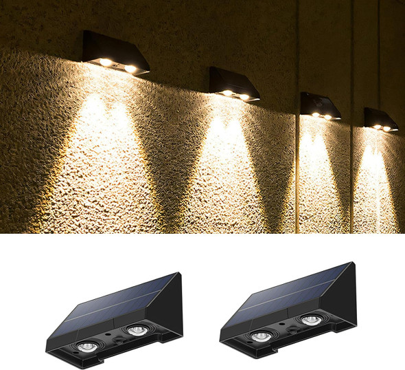 Solar Wall Light Outdoor-2 Pack Three-Bulb Ip65 Waterproof 60 Lumens Warm White Lighting Auto On/Off Deck Lighting For Wall For Patio Backyard Steps Deck Fence Solar Wall Light Outdoor-2 Pack Three-Bulb Ip65 Waterproof 60 Lumens Warm White Lighting Auto On/Off Deck Lighting For Wall For Patio Backyard Steps Deck Fence