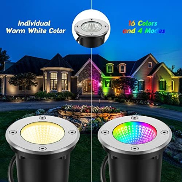 Rgbw Warm White Low Voltage Landscape Lights 10W Color Adjustable Led Landscaping Lighting Ip67 Waterproof Outdoor In-Ground Light 12V-24V Pathway Garden Deck Driveway Well Lights (2Pack)