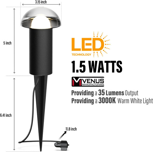 Low Voltage Landscape Pathway Lighting 6Pk 1.5W Led Mushroom Lights 35Lumen Wired Walkway Light 3000K Warm White Driveway & Sideway Lights Metal Black Finish With Connector Stake Low Voltage Landscape Pathway Lighting 6Pk 1.5W Led Mushroom Lights 35Lumen Wired Walkway Light 3000K Warm White Driveway & Sideway Lights Metal Black Finish With Connector Stake