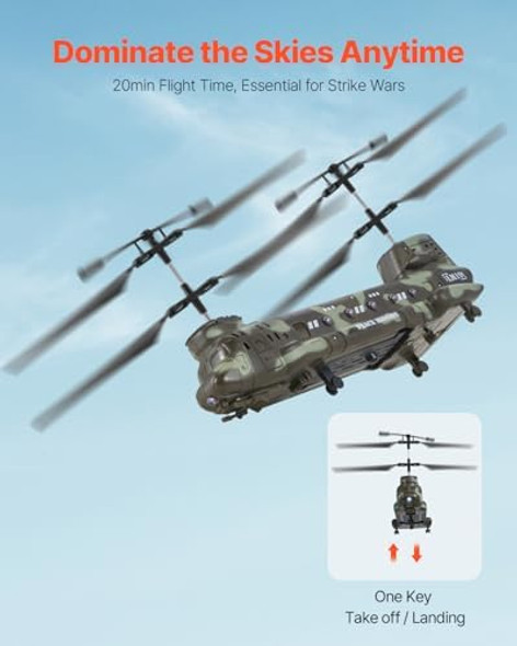 Vevor Rc Helicopter 2.4Ghz Military Remote Control Helicopter 3.5 Channel Rc Airplane For Kid 20 Mins Flight Time One-Key Takeoff/Landing & Led Lights Flying Plane Toys For Kids Ages 8 And Up