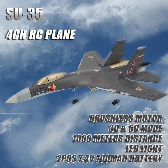 Rc Airplane For Adult Su35 Jet 4Ch Remote Control Plane Rtf Tail Motor Aircraft 3D / 6G Stunt Function Fixed Wing Glider Brushless Motor Simulation Fighter Beginners 2 Batteries (Gray) Rc Airplane For Adult Su35 Jet 4Ch Remote Control Plane Rtf Tail Motor Aircraft 3D / 6G Stunt Function Fixed Wing Glider Brushless Motor Simulation Fighter Beginners 2 Batteries (Gray)