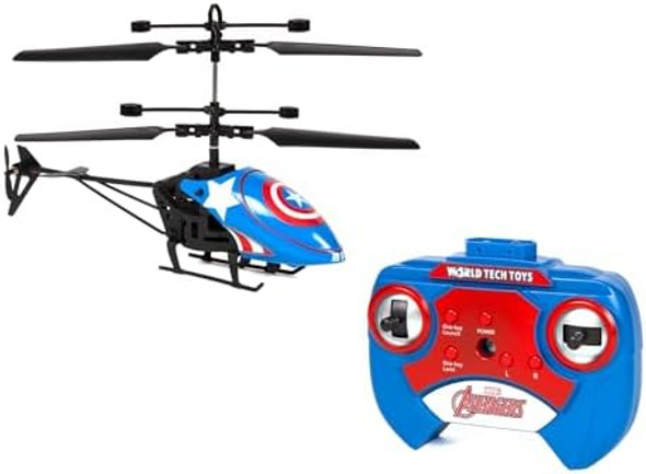World Tech Toys Marvel Captain America Rc Helicopter – Easy‑Fly Remote Control Helicopter With Led Lights Durable Body Coaxial & Rear Rotors – Kids 8+