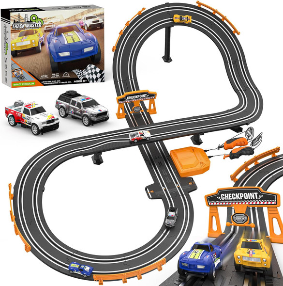 Slot Car Race Track Sets With 4 High-Speed Racing Car Battery Or Electric Race Car Track For Boys And Kids Dual Racing Game Lap Counter Circular Overpass Track s Toys For Boys Kids Age 6 7 8-12