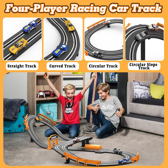 Slot Car Race Track Sets With 4 High-Speed Racing Car Battery Or Electric Race Car Track For Boys And Kids Dual Racing Game Lap Counter Circular Overpass Track s Toys For Boys Kids Age 6 7 8-12