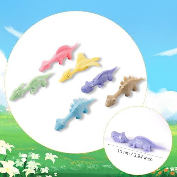36Pcs Flying Dinosaur Slingshot Toys Mini Soft Rubber Dino Animal Finger Catapult Cute Dinosaur Sling Shot Finger Toys Party Favors For Birthday Kids Boys Girls (6 Colors)