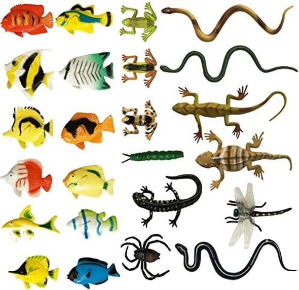 24Pcs Realistic Rubber Frog Lizard Insect Snake Dragonfly Ant Sea Creatures Tropical Fish Figure Model For Garden Toy Birthday 24Pcs Realistic Rubber Frog Lizard Insect Snake Dragonfly Ant Sea Creatures Tropical Fish Figure Model For Garden Toy Birthday