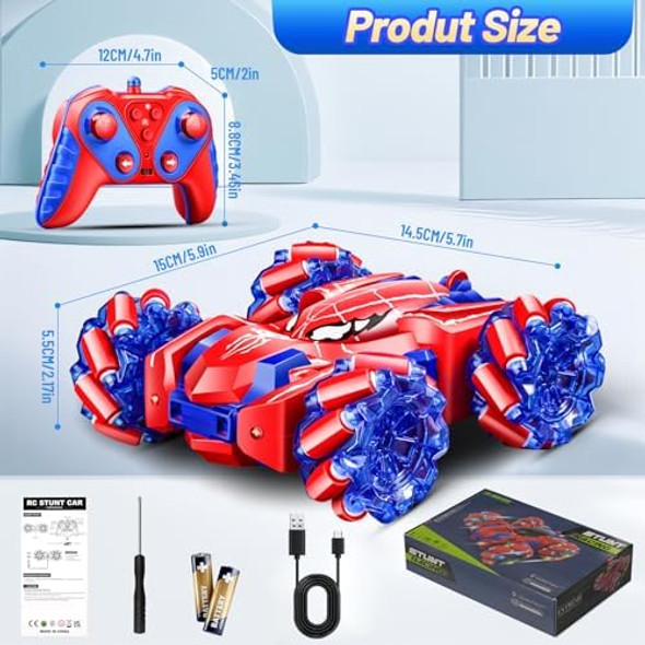 Remote Control Spider Car For Boys 2.4Ghz Rc Cars With Headlight Double Sided Off-Road 360° Rotating Rechargeable 4Wd Rc Stunt Car Indoor Outdoor Spider Toys 4-6 5-7 8-13 Kids s Remote Control Spider Car For Boys 2.4Ghz Rc Cars With Headlight Double Sided Off-Road 360° Rotating Rechargeable 4Wd Rc Stunt Car Indoor Outdoor Spider Toys 4-6 5-7 8-13 Kids s