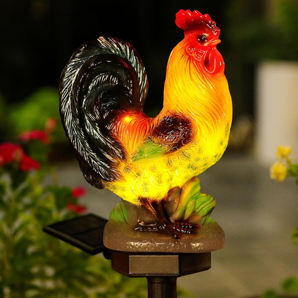 Solar Rooster Lights Outdoor DecorativeSolar Chicken Decor Garden Stakes LightsWaterproof Chicken Statue With Led Lights Yard Art For Pathway Lawn Patio Courtyard Backyard(Warm White)